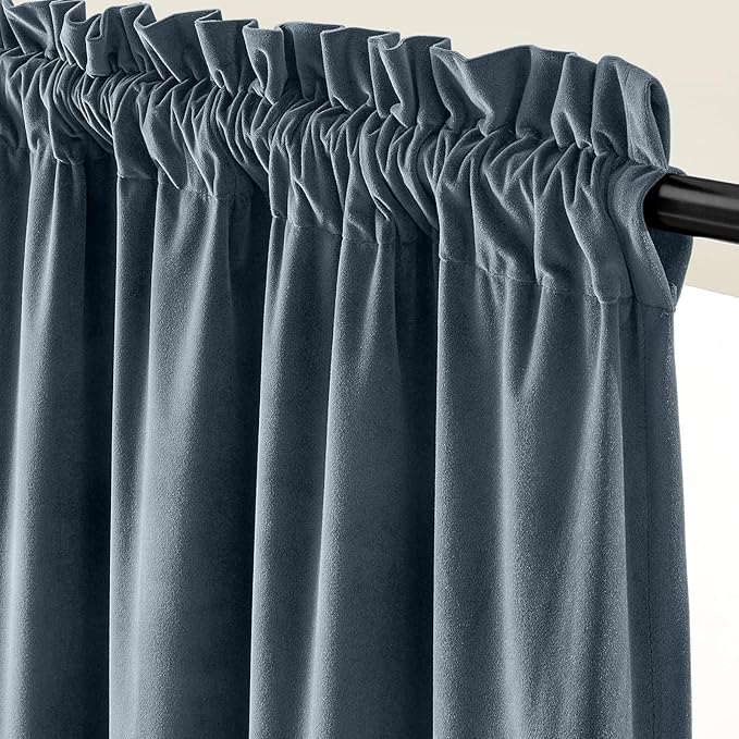 Lazzzy Velvet Blackout Curtains Thermal Insulated Room Window Drapes Super Soft Luxury Curtains for Living Room Bedroom Rod Pocket 2 Panels, Dark Slate, 42" W x 84" L