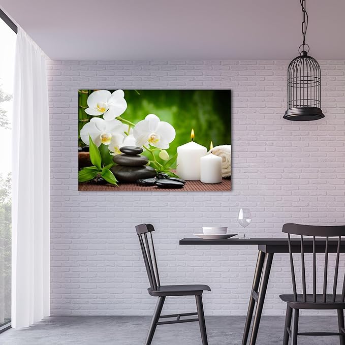 GUTTATY Zen Wall Art Decor, Modern Bathroom Zen Decor Wall Art, Canvas Wall Art for SPA Zen Room Decor, Green Bamboo and Pebble Relaxing Zen Art Prints for Office & SPA Wall Decor 24x36 Inches