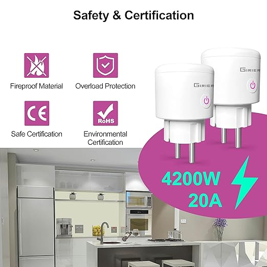 20A Tuya WiFi Smart Plug EU with Power Monitor Function Smart Life App Remote Control Socket Outlet -1 Pc
