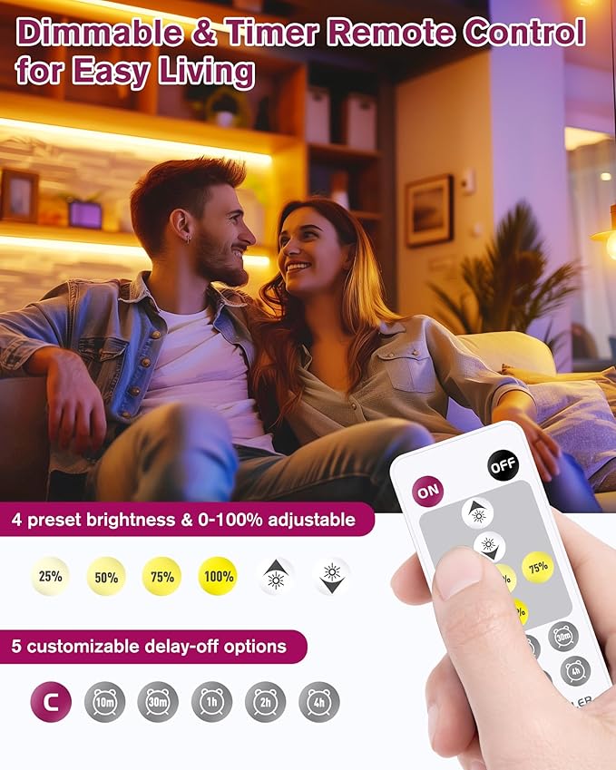 EMITEVER COB LED Strip Lights Kit Warm White with Remote & 24V Power Supply,16.4ft Dimmable Tape Light 2700K, High Density 2400LEDs, 300+LM/FT, CRI90+, Suitable for Bedroom Kitchen Cabinet Lighting