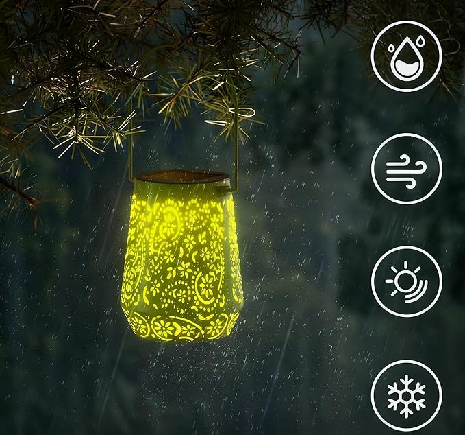 Solar Powered Flower Lights, Decorative Metal Courtyard Lights, 4 Colors, Terrace and Deck LED Pendant Lights (This is the Price for one, Indicate the Required Color, Randomly Send if not indicated)