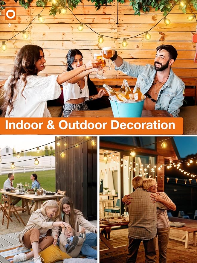 addlon 100FT(2-Pack*50FT) Outdoor String Lights, G40 Globe LED Patio Lights Waterproof with 54 Shatterproof Bulbs(4 Spare), ETL Dimmable Outside Hanging Lights Connectable for Yard Garden Backyard