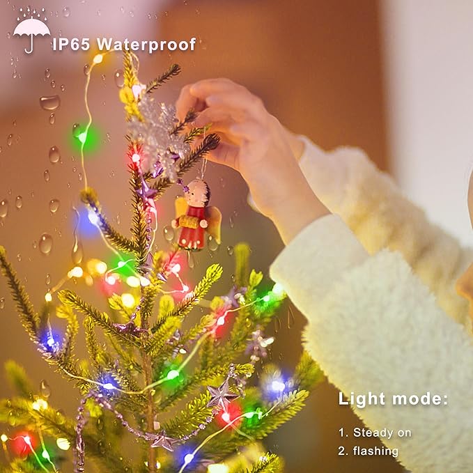 Christmas Multicolor Fairy Lights Battery Operated 4 Pack 16.4Ft 50 LEDs Silver Copper Wire Twinkle Lights for Halloween Bedroom Indoor Outdoor Wedding Dorm Parties Holiday Yard Decorations