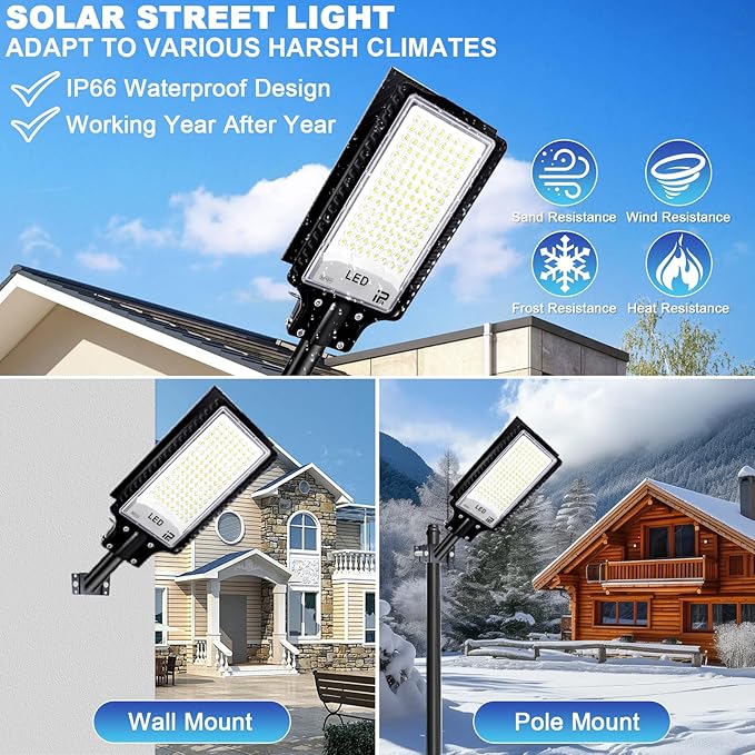Eleganted Solar Street Lights Outdoor, Solar Lights Outdoor Waterproof Dusk to Dawn 20000LM, 6500K Solar Parking Lot Lights with Remote for Outdoor, Streets, Courtyards, Garages