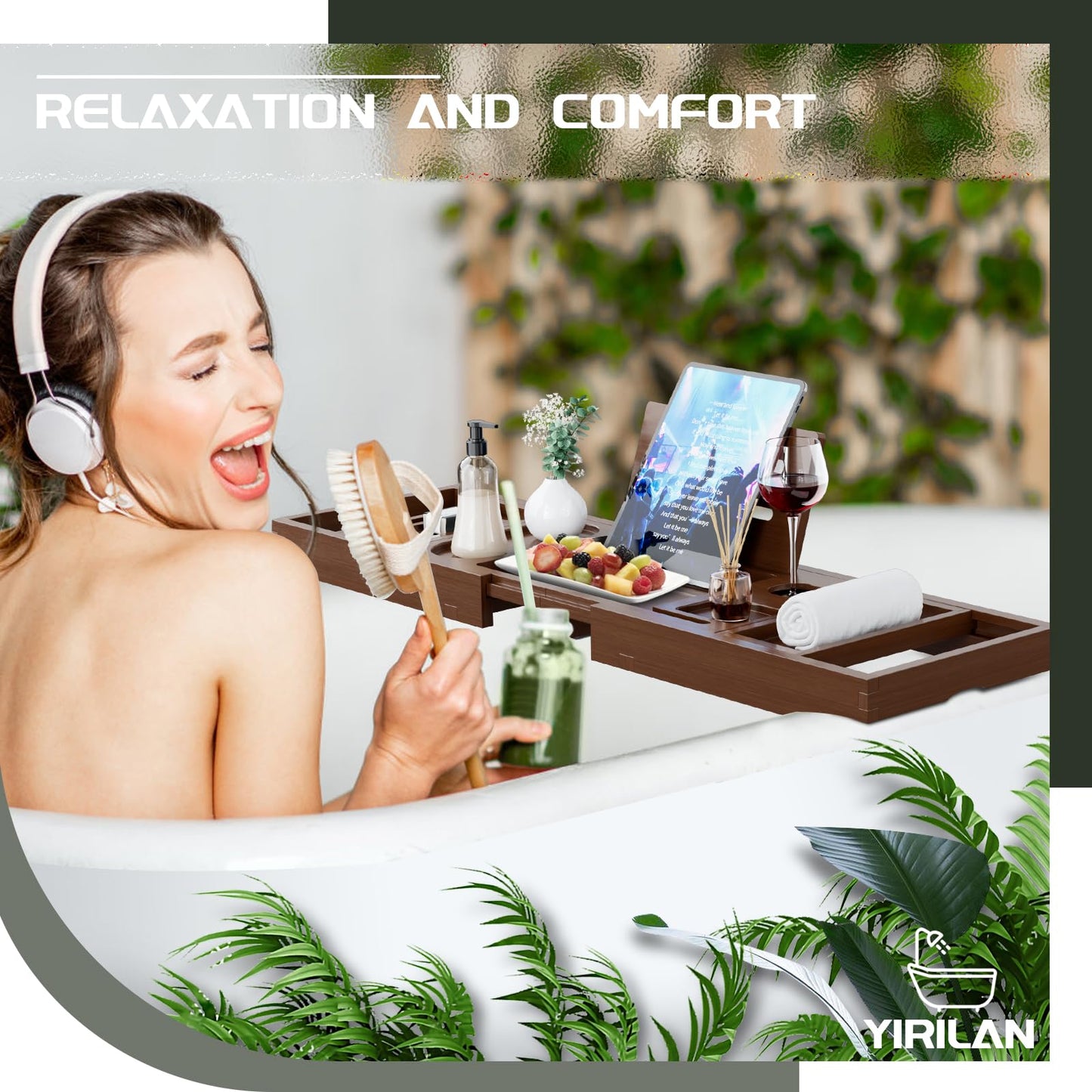 Yirilan Luxury Bathtub Tray Caddy, Expandable Bath Tray, Unique House Warming Gifts, New Home, Anniversary and Wedding Gifts for Couple, Bridal Shower Gift for Women