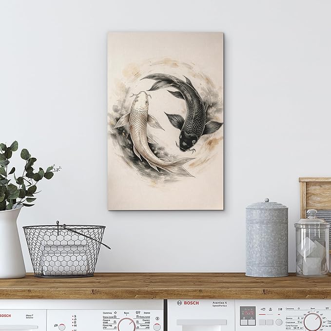 wall26 Canvas Print Wall Art Yin Yang Koi Fish Circle Minimal Asian Inspired Photography Realism Rustic Colorful Multicolor for Living Room, Bedroom, Bathroom - 12"x18"