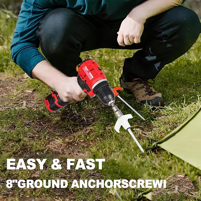 20PCS Camping Tent Stakes Heavy Duty,8 Inch Screw in Tent Stakes Heavy Duty,Nightglow Metal Tent Stakes,with Hex Head Driver,Nail Lifter,Ropes,Orange