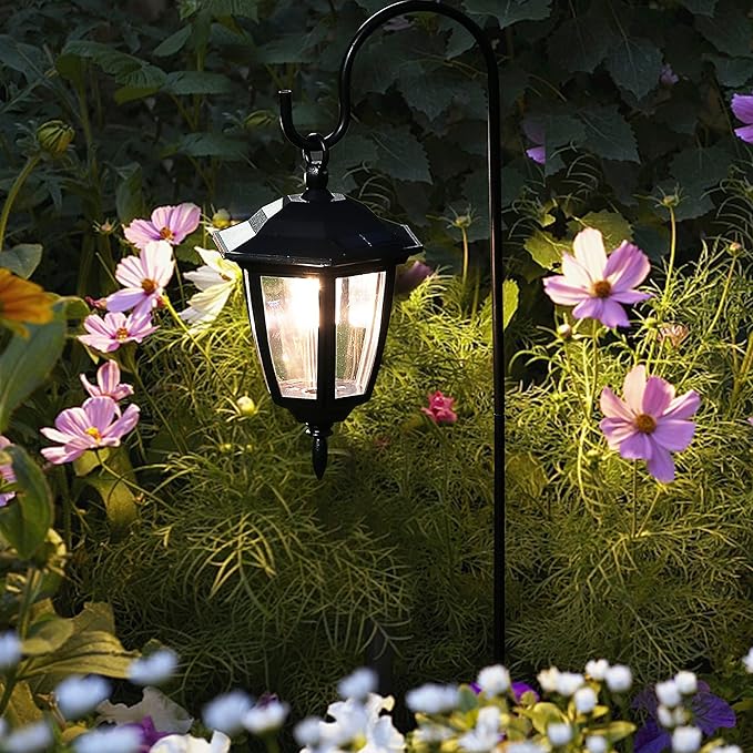 MAGGIFT 34 Inch Hanging Solar Lights, Decorative Garden Lanterns with 2 Shepherd Hooks, Solar Powered Coach Lights, Warm White LED Outdoor Lighting for Landscape, Yard, Pathway and Patio, 2 Pack