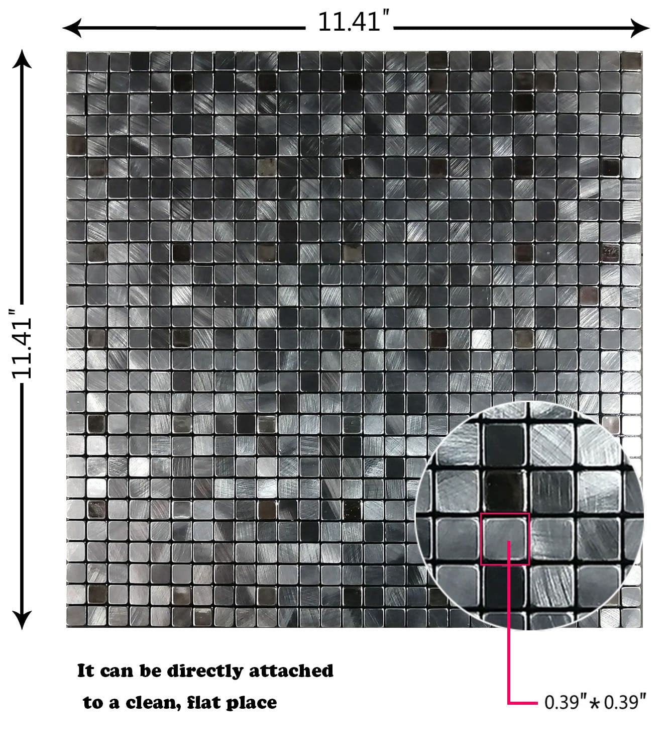 XUANINY 10-Piece Peel and Stick Backsplash for Kitchen Aluminum 3D Wall Sticker Panel Self-Adhesive Metal Mosaic Tile (11.41"x11.41""Grey)"