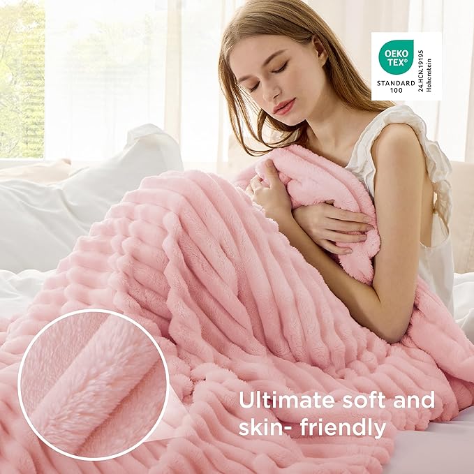 Bedsure GentleSoft Coral Pink Fleece Blanket for Couch - Super Soft Cozy Blankets for Women, Cute Small Blanket for Girls, 50x70 Inches