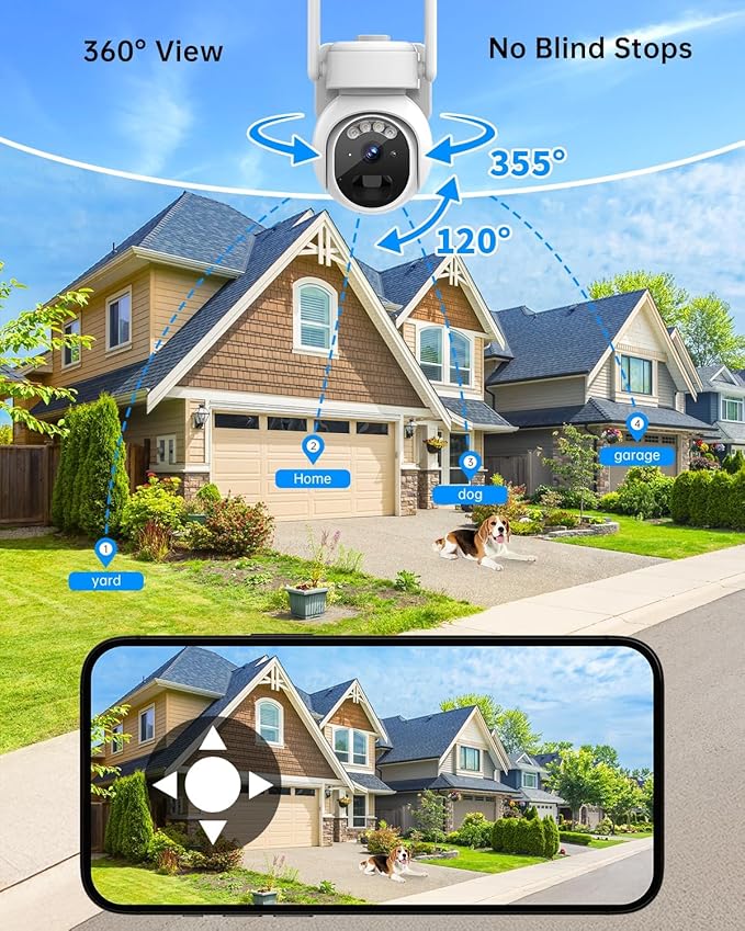Solar Security Cameras Wireless Outdoor -2K WiFi Cameras for Home Security with Solar/Battery Powered,360° PTZ Solar Camera Outdoor Wireless, 2-Way Audio, Motion Alert, IP66