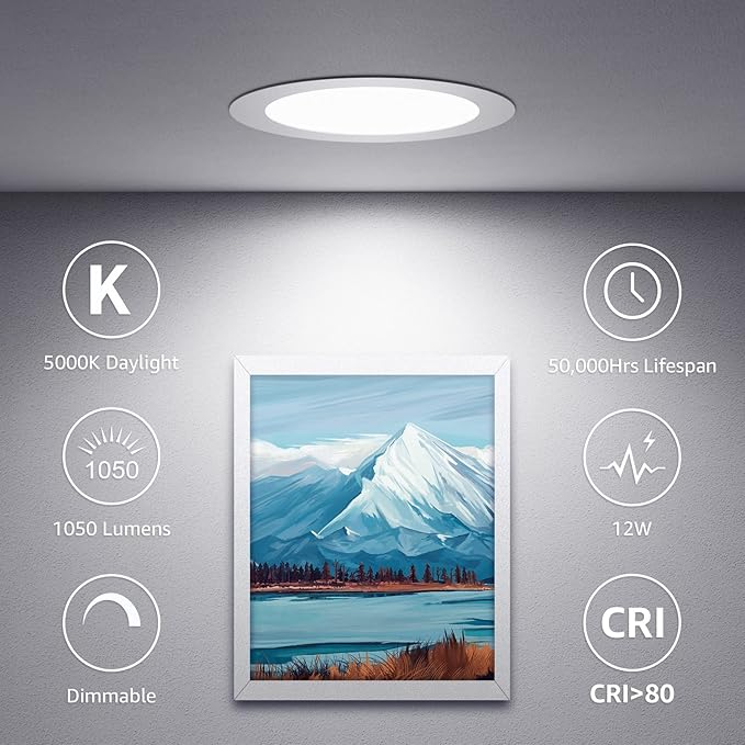 Lepro Bundle - R2 AI Smart LED Canless Light 6 Inch with Mood Recognition Music Sync, Group Control, 12W,1050 Lumen + 6 Pack 6 Inch LED Recessed Ceiling Light with Junction Box, 5000K Daylight