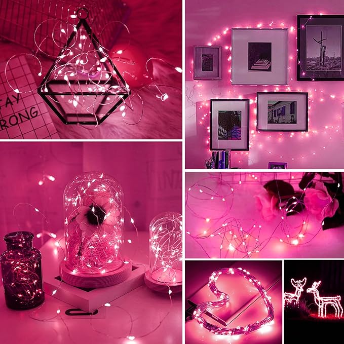 ZGWJ Fairy Lights Battery Operated, 24 Pack Pink Twinkle String Lights 20 LED 7FT Mason Jar Lights 3 Lighting Modes for Bedroom,Halloween, Christmas, Party Indoor and Outdoor Decoration