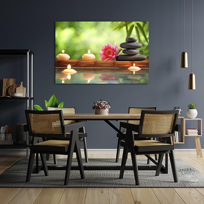 Zen Wall Art Decor, Modern Bathroom Zen Decor Wall Art, Canvas Wall Art for Spa Zen Room Decor, Green Bamboo Forest and Black Pebble Relaxing Art Prints for Office Meditation Decor 28x40 Inches