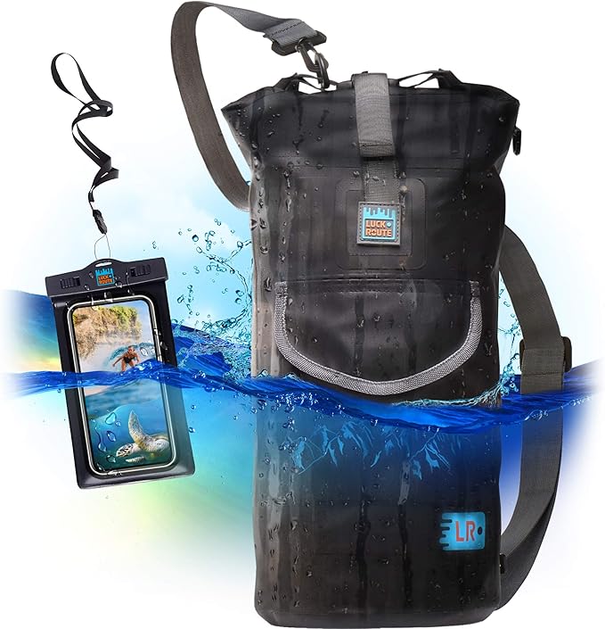 Waterproof Kayak Bag - Floating Dry Backpack for Camping - Sack for Beach Boating or Fishing with Internal and External Pockets (Black 10L)