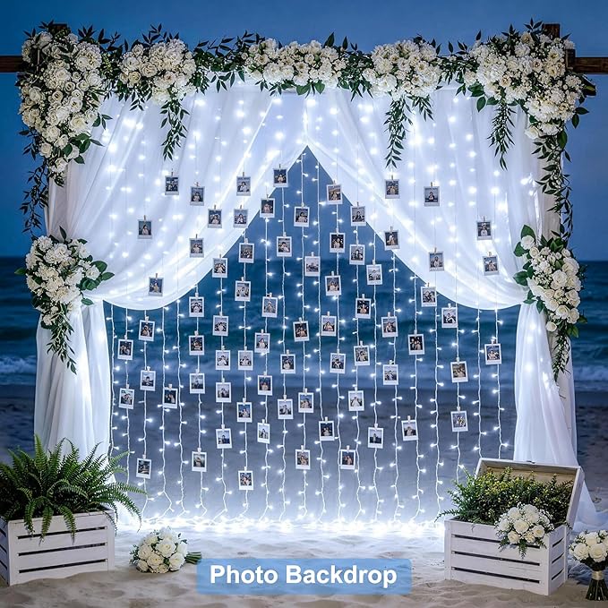 JMEXSUSS 9.5x29.5ft Curtain Lights Indoor Outdoor Decor with Remote, 900LED White Christmas Lights Plug in, Hanging String Lights for Bedroom, Wall, Window, Patio, Garden, Wedding, Reception, Backdrop