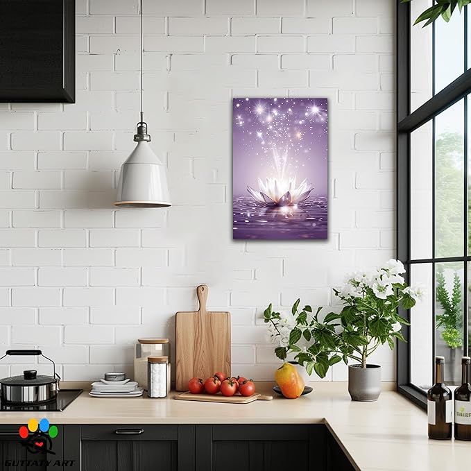 Zen Canvas Wall Art, White Lotus Flower Bloom in Water Picture, Zen Blue Flower Painting, Modern Framed Spiritual Home Artwork for Yoga Spa Meditation Spiritual Room Living Room Office 32x48 inch