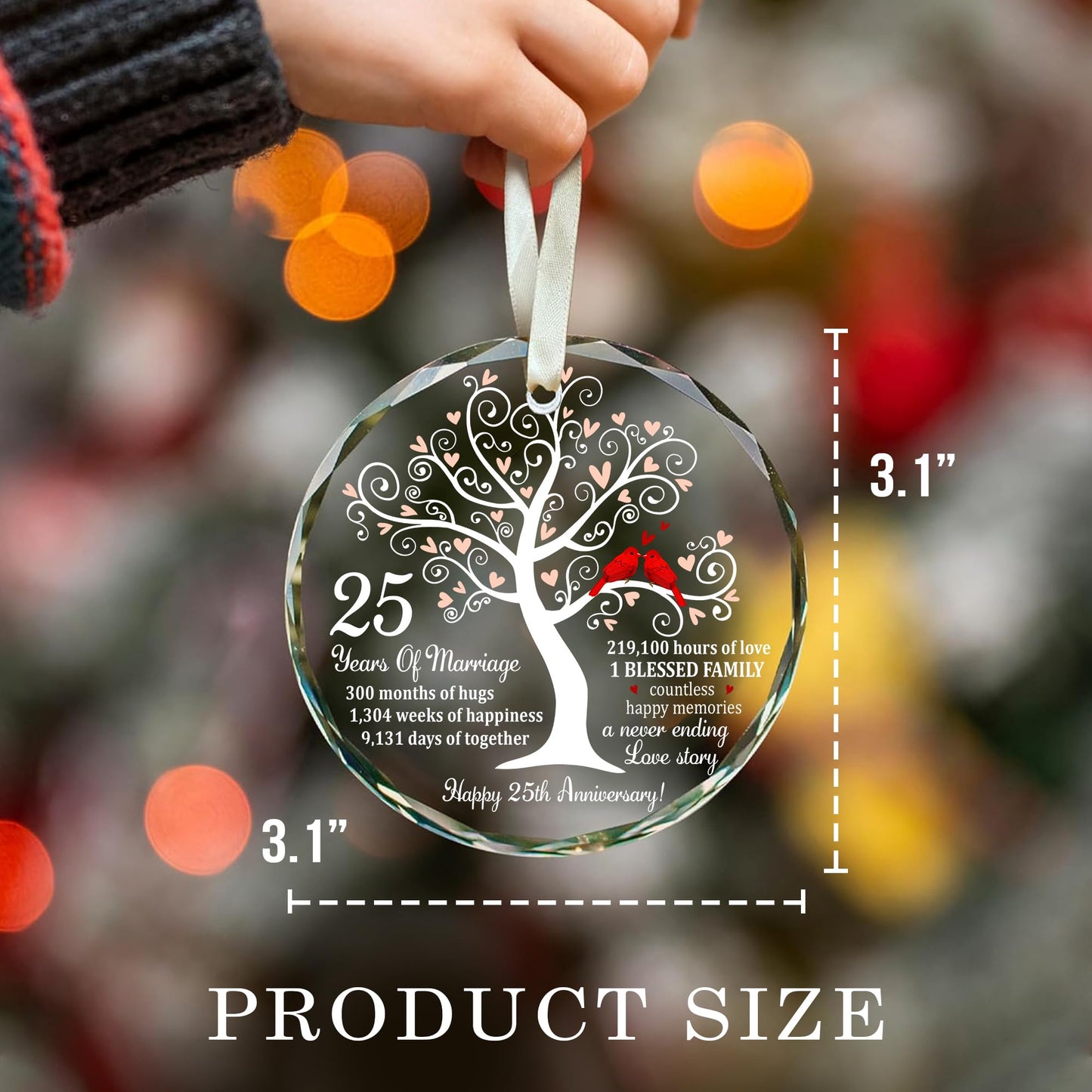 Bozspacer 25th Wedding Anniversary Glass Ornament – Silver Wedding for Parents, Couple, Wife, or Husband – Unique 25 Years Marriage Keepsake Decoration
