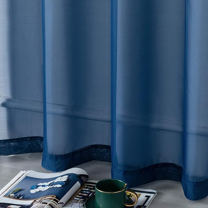 DUALIFE Navy Blue Curtains 120 Inches Long for Living Room 2 Panels Window Semi Voile Drapes Extra Length Solid Transparent Dark Blue Curtains for Bedroom Party Backdrop 52x120 Inch Length Indigo Blue