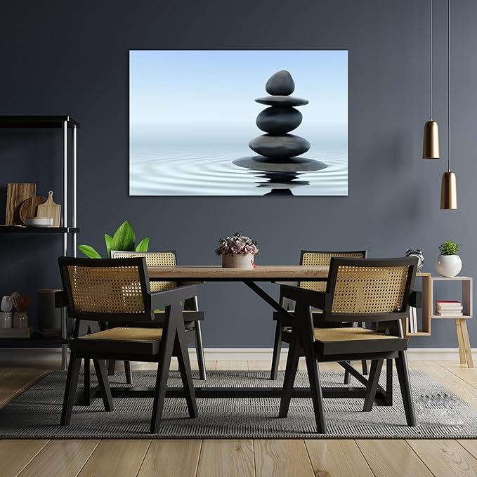 Zen Wall Art Decor, Modern Bathroom Zen Decor Wall Art, Large Zen Relaxing Canvas Wall Art for Spa Room Decor, Black Pebble and Waves Tranquil Zen Art Prints for Office & Spa Wall Decor 28x40 Inches