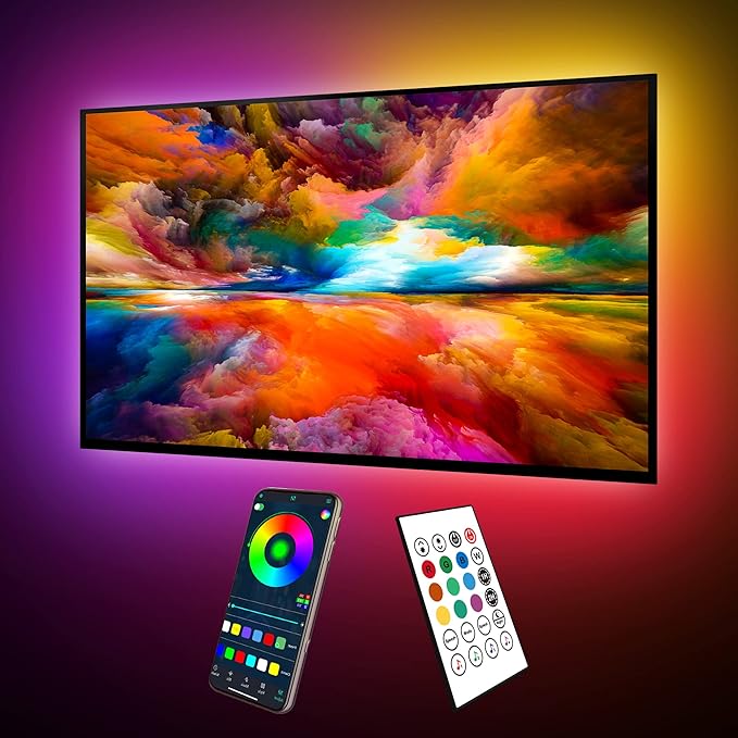maylit ICRGB TV LED Backlight, 18ft Bluetooth LED Lights for TV 75-85in, USB Powered TV Lights Kit with Remote and App Control, Music Sync Color Change with TV Sound, Bias Lighting for HDTV Room Decor