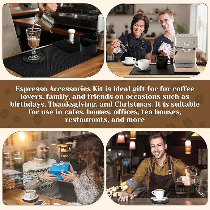 9 Pcs Espresso Knock Box Kit 18.9" x 11.8" Silicone Coffee Mat Espresso Tamping Mat with Coffee Station Organizer Removable Rod 6 Coasters Under Machine Accessories Set for Home Barista