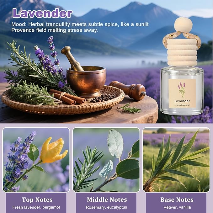 Vietora EudLuxury Car Air Freshener 4-Pack, Hanging Essential Oil Car Diffuser for Rearview Mirror, Long Lasting Aesthetic Auto Decor Accessories (Lavender, Rose, Oud Wood, Amber)