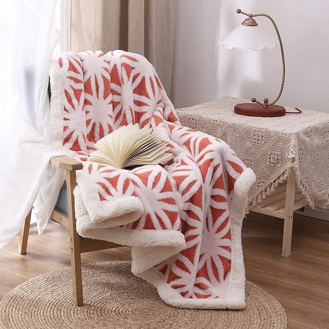 LOMAO Sherpa Fleece Blanket Fuzzy Soft Throw Blanket Dual Sided Blanket for Couch Sofa Bed (Coral, 51"x63")