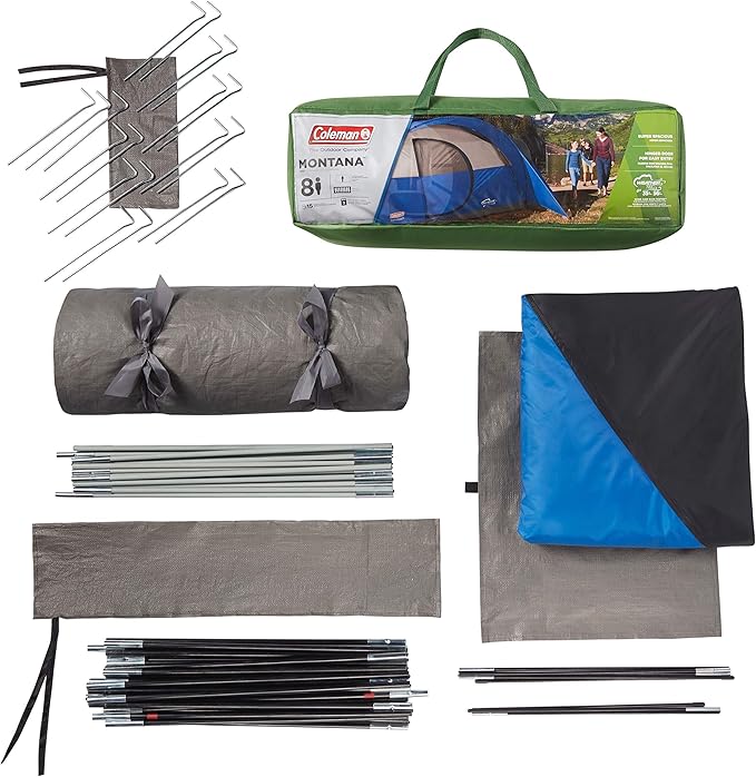 Coleman Montana Camping Tent, 6/8 Person Family Tent with Included Rainfly, Carry Bag, and Spacious Interior, Fits Multiple Queen Airbeds and Sets Up in 15 Minutes