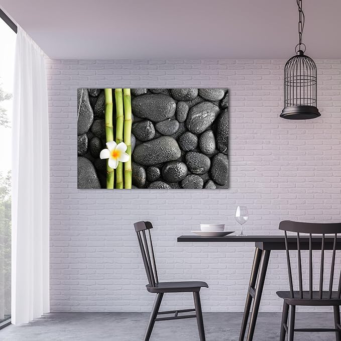 Zen Wall Art Decor, Modern Bathroom Zen Decor Wall Art, Canvas Wall Art for Spa Zen Room Decor, Green Bamboo Forest and Black Pebble Relaxing Art Prints for Office & Spa Wall Decor 24x36 Inches