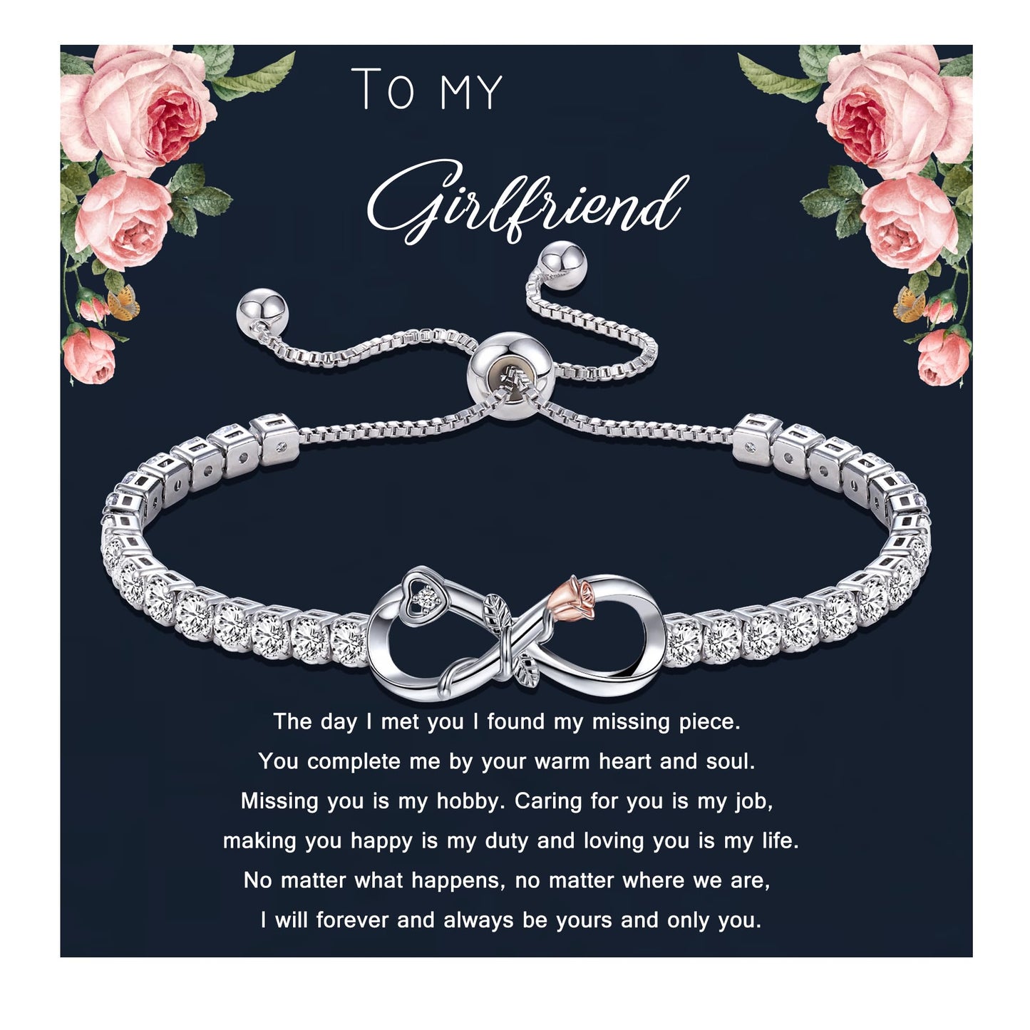 Btysun Graduation Gifts for Girlfriend Infinity Bracelets for Women Teens Girlfriend Gift I Love You Gifts for Her Rose Adjustable Simple Anniversary Wedding Birthday Gift for Gf Jewelry