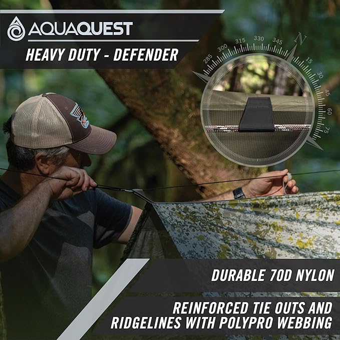 AquaQuest Defender Camping Tarp - Heavy Duty Tent Shelter or Rain Fly - Waterproof Camping Essentials for Hiking, Bushcraft & Hammock, 20 x 13 ft, True Terrain