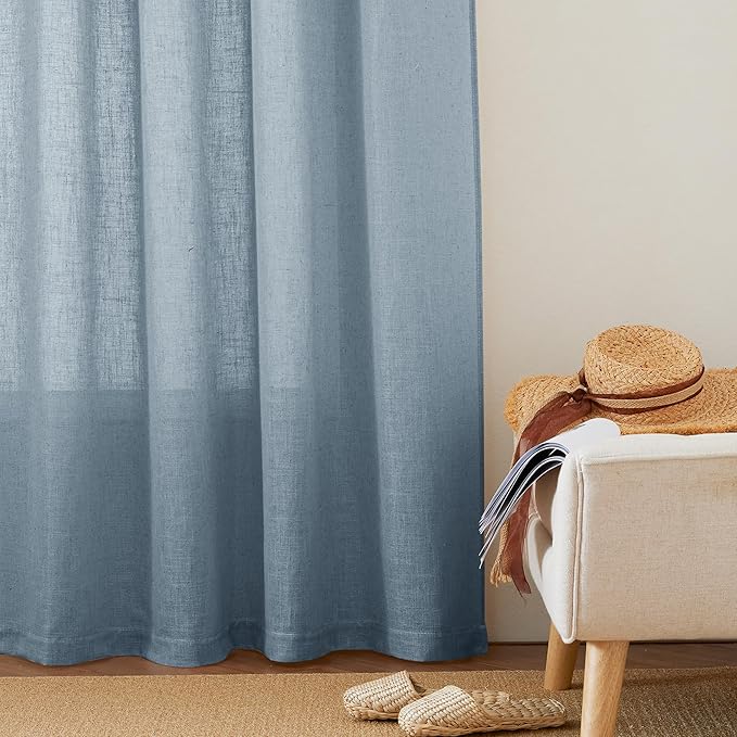 RYB HOME Semi Sheer Curtains for Closet Kitchen, Semi Translucent Privacy Protection Light Filtering Decorative Short Small Window Drapes for Bedroom, W 52 x L 45 inches, Dusty Blue, 2 Panels