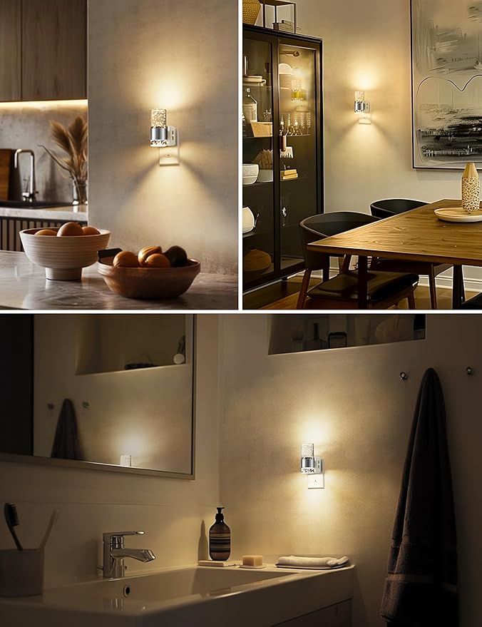 L LOHAS LED Night Light,Dimmable Night Lights Plug into Wall, Acrylic Nightlights with 0-100 LM Adjustable Brightness, 3000K Plug in Night Light with Dusk to Dawn Sensor, for Bathroom Hallway