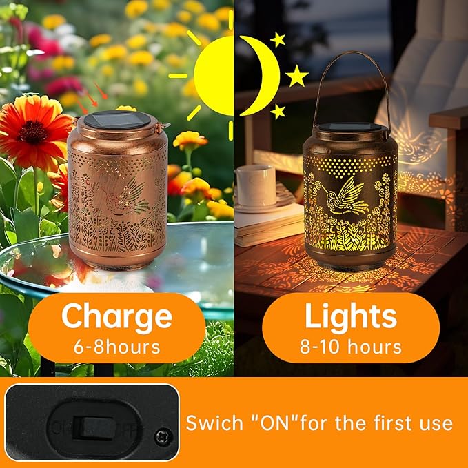 Solar Outdoor Waterproof Hummingbird Garden Decorative Lights, Outdoor Hanging Solar Lanterns, Gifts for Ladies Mom Grandma, for Patio, Deck, Backyard, Porch