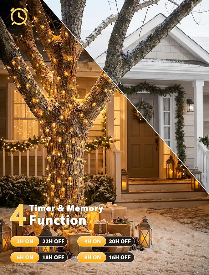 Hopolon String Lights Indoor Outdoor, 33 FT 100 LED Christmas Lights with Remote, Connectable Green Wire Twinkle Fairy Lights Plug in Waterproof for Wedding Party Patio Spring Decor (Warm White)