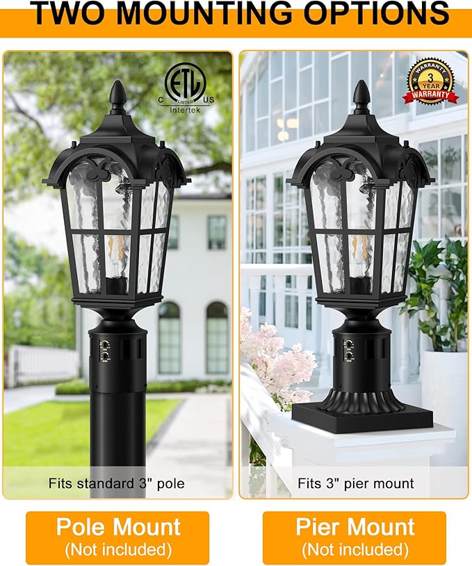 Motion Sensor Outdoor Post Lights,17.7" Dusk to Dawn Lamp Post Light Fixture, 360°Detection 3 Lighting Modes Outdoor Lighting,Waterproof Aluminum Pole Lantern for Yard Patio Pathway Garden