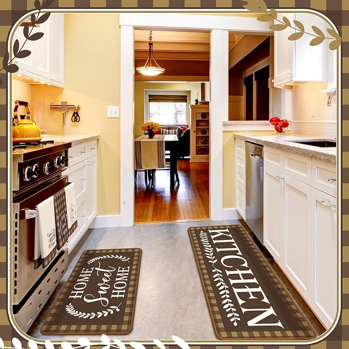 Fourluoo 10 Pcs Kitchen Set Kitchen Towels and Rugs Oven Mitts and Pot Holders Farmhouse Decor for Women Mom Gift Cooking Baking Grilling (Brown White)