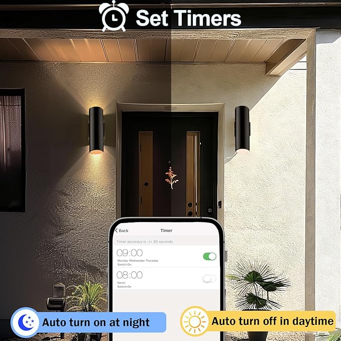 Modern Up and Down Lights Outdoor Wall Sconce, APP Control Color Changing RGB+CCT Outdoor Wall Light for House and Garage, Exterior Light Fixture Cylinder Wall Mount with Smart Bulb (2 Pack)