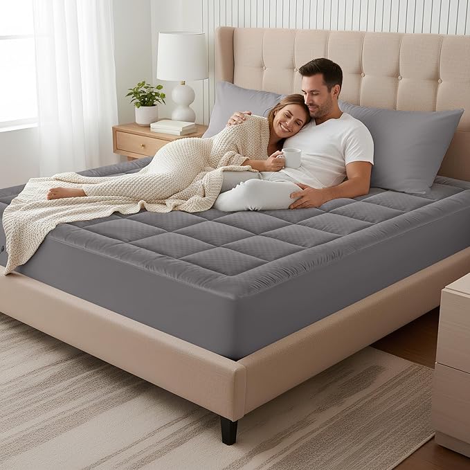 OLANLY Twin Quilted Fitted Mattress Pad – Soft Down Alternative Pillow Top Mattress Topper, Cooling Comfort Breathable Mattress Cover, Machine Washable Deep Pocket Mattress Protector, Dark Grey