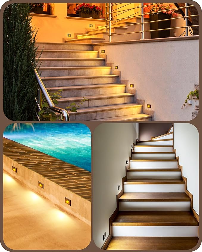 EDISHINE 6 Pack 120V 3CCT Indoor Outdoor Step Lights, 2.5W 150LM Oil-Rubber Bronze LED Stair Lights, 2700K-5000K 5%-100% Dimmable IP65 Waterproof Aluminum Concrete Step Lights, CRI90, Beam Angle 30°