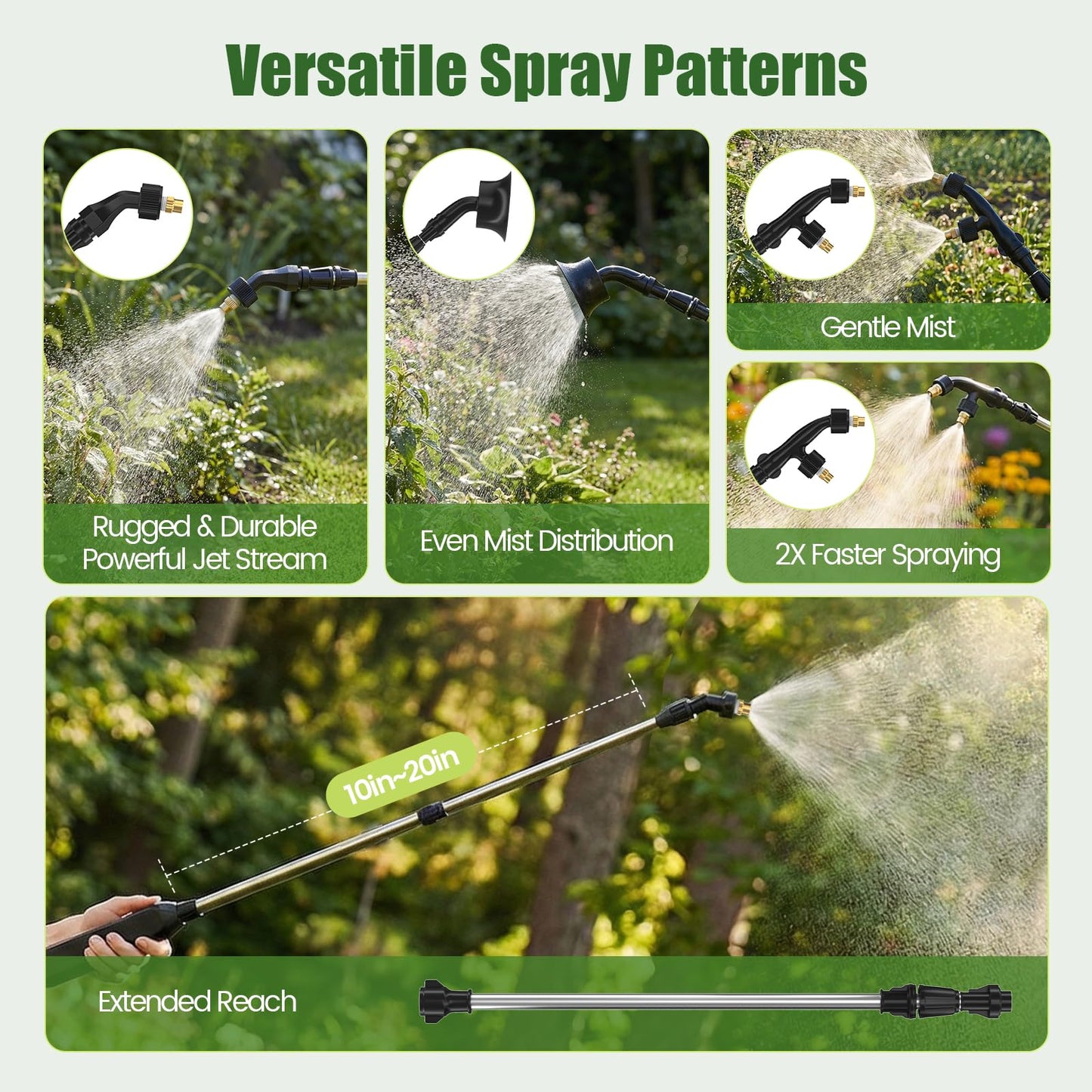 Battery Powered Electric Sprayer 1.35 Gallon Garden Pump Sprayer, Retractable Wand, 3 Mist Nozzles, USB Rechargeable Handle & Adjustable Shoulder Strap for Yard Lawn Planting