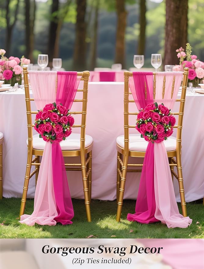 BLOSMON Hot Pink Flowers for Wedding: 10 Pcs Artificial Rose Balls for Table Decorations - Fake Silk Kissing Bouquet Floral Arrangement for Home Party Event Decoration