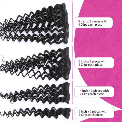 Curly Clip in Hair Extensions Real Human Hair 24inch 120g Invisible & Seamless 100% Brazilian Remy Human Extension Deep Wave Clip ins Extensions Double Weft 8 PCS with 20 Clips Natural Black
