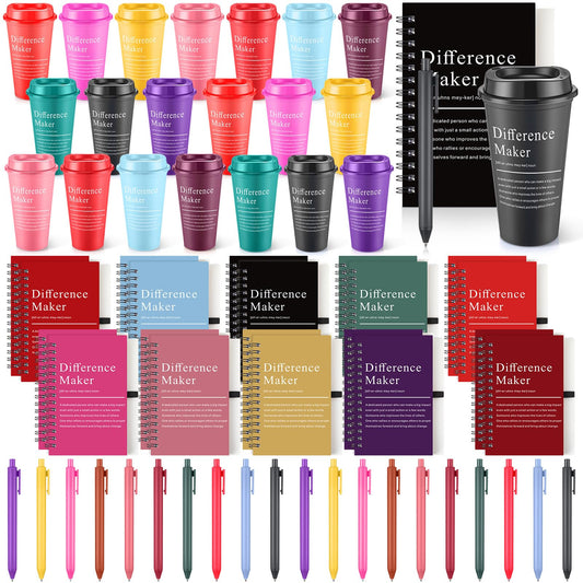 ForraFun 60 Pcs Difference Maker Gifts Set Employee Appreciation Gifts Bulk for Coworker 16 oz Thank You Cup A6 Motivational Notebooks with Pen for Team Teacher Staff Volunteer (Vibrant Colors)