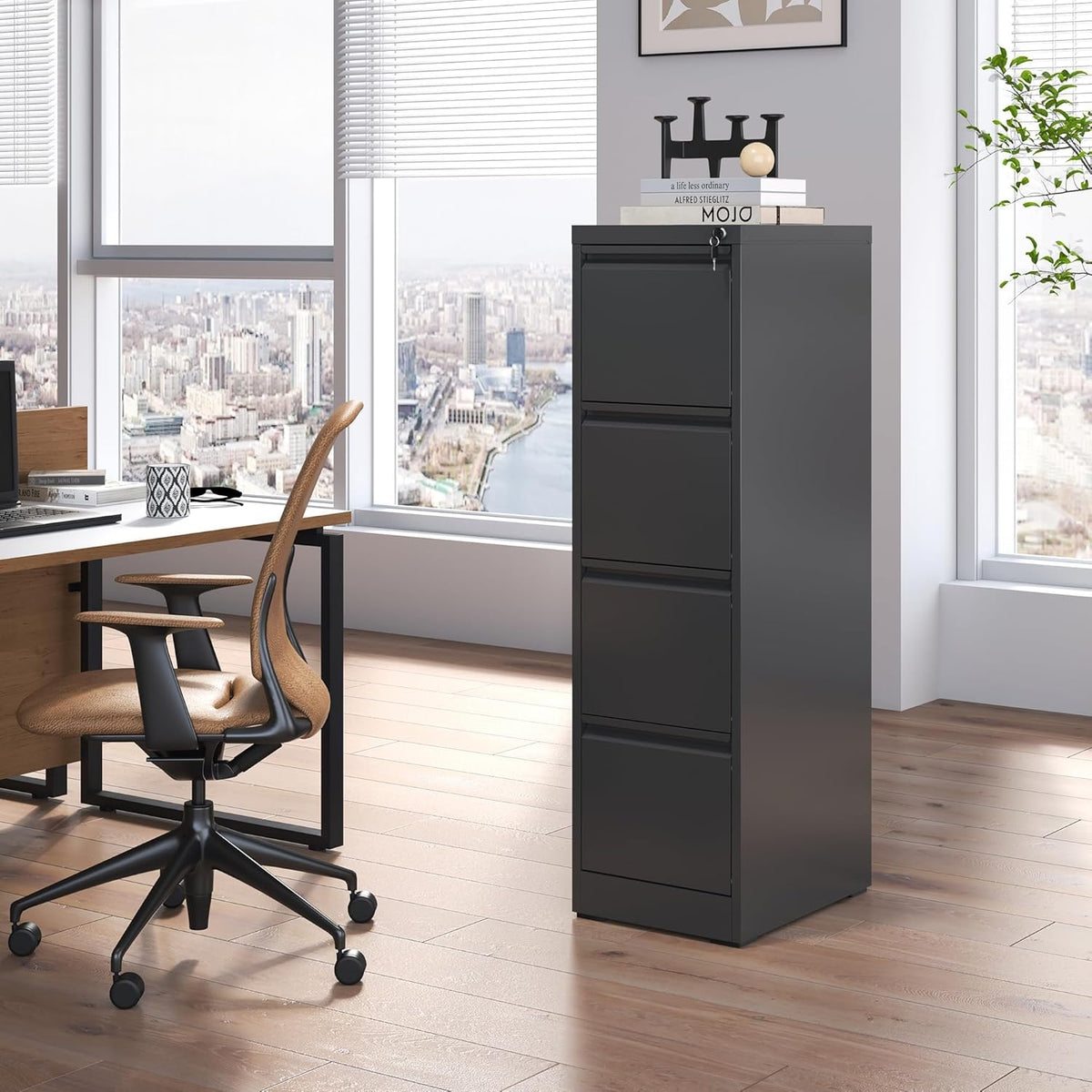 4 Drawer File Cabinet with Lock,Metal Vertical Filing Cabinets for Home Office,Heavy Duty File Storage Cabinet for Letter/Legal/A4/F4 Size File,Assembly Require (Black, Vertical 4 Drawer)