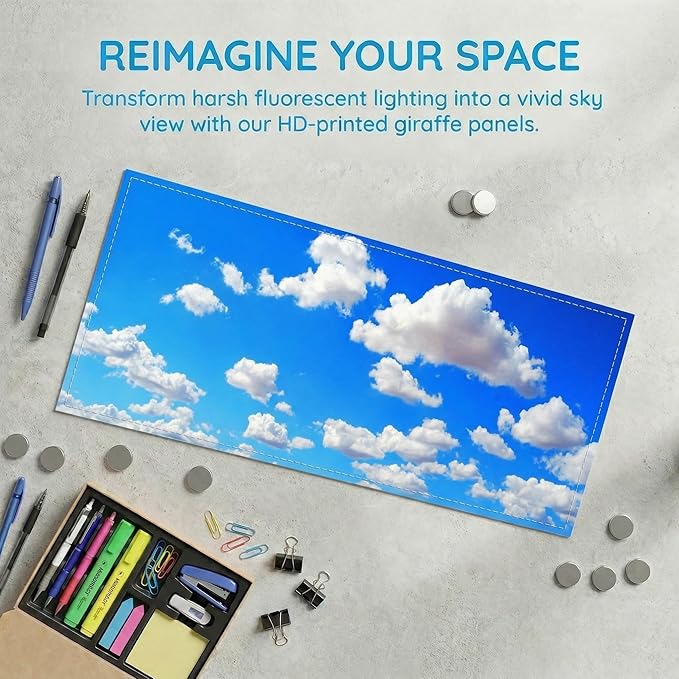 4 Pack Fluorescent Light Covers for Ceiling Lights -Magnetic Cloud Cover for Fluorescent Or LED Fixture 2ft x 4ft Classroom,Home,Office Decoration Filters Overhead Lighting-white clouds
