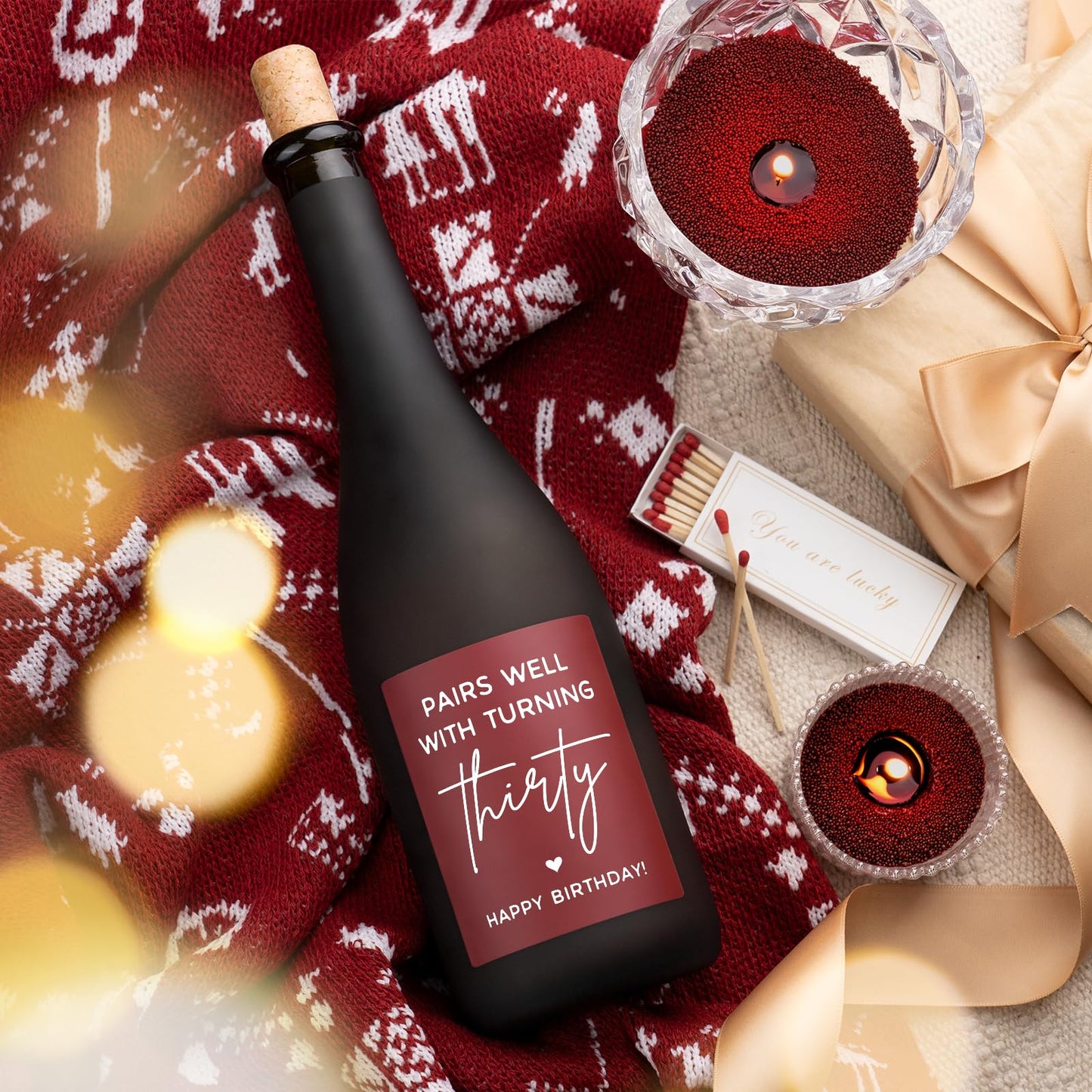 30th Birthday Gifts for Women Men- Pearled Candle Sand in Wine Bottle with Wicks- 30th Birthday Decorations for Her Him, 30 Year Old Bday Gifts for Friend, Sister, Wife, Husband, Red Wine Scent(13oz)
