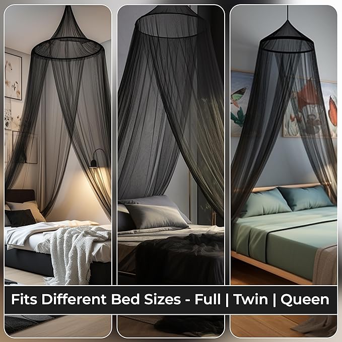Bollepo Bed Canopy for Adults, Black Canopy Bed Curtains - Canopy for Bed, Netting Room Decor, Ceiling Tent, Canopy for Single, Twin, Full, Queen Size Kids Bed Curtains, Fire Retardant Fabric