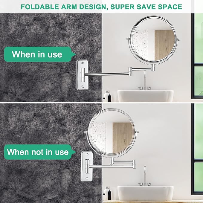 DECLUTTR 8 Inch Wall Mounted Magnifying Mirror with 10x Magnification, Double Sided Vanity Makeup Mirror for Bathroom, Chrome Finished